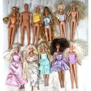 VTG 1990s Y2K Lot 11 MATTEL Barbie Ken Skipper Dolls w/ Some Clothes & Jewelry